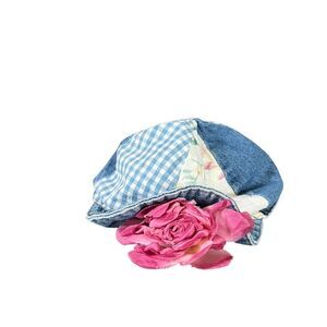VTG San Francisco Blues Patchwork Denim Kids Hat Floral Gingham Cotton USA Made